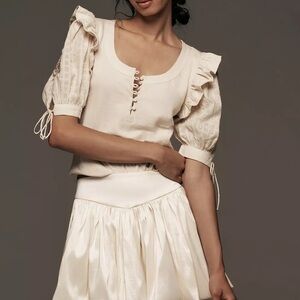 By Anthropologie Embroidered Puff-Sleeve Top